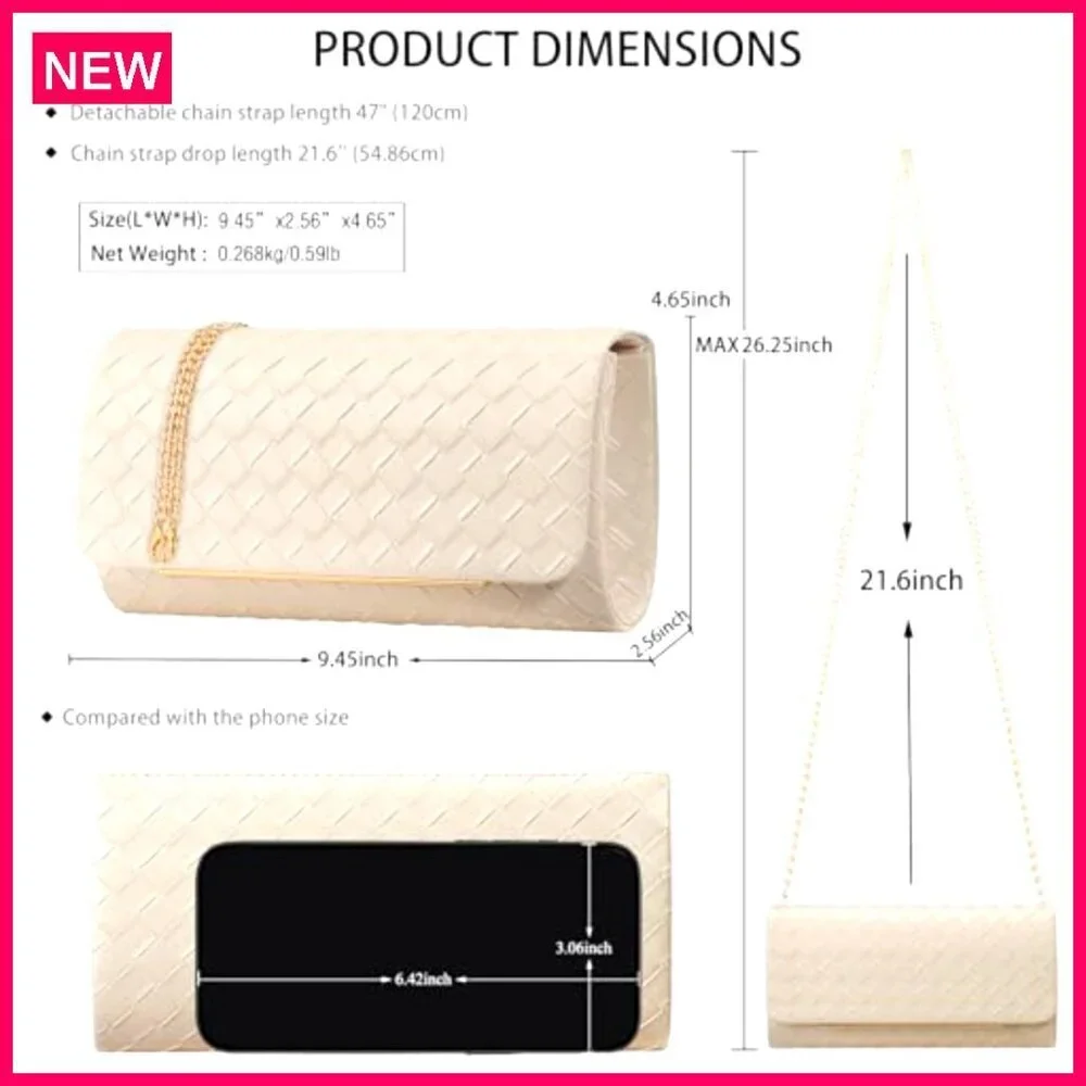 Evening Clutch with Detachable Strap for Weddings Parties Formal Events